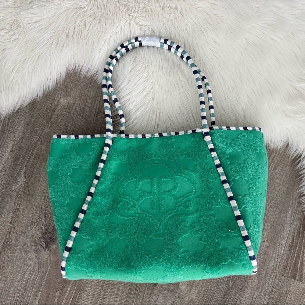 💚💙 Roller Rabbit x Target Star Geo Large Terry Beach Tote Bag Green - Picture 2 of 8